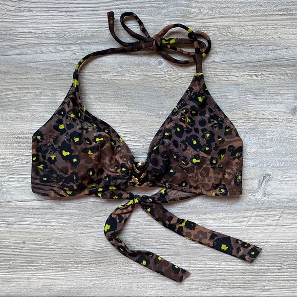 George Leopard Bikini Swim Top Brown Sz Small - Picture 1 of 6